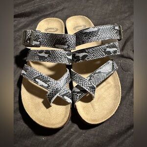 Berkenstock style sandals snake print